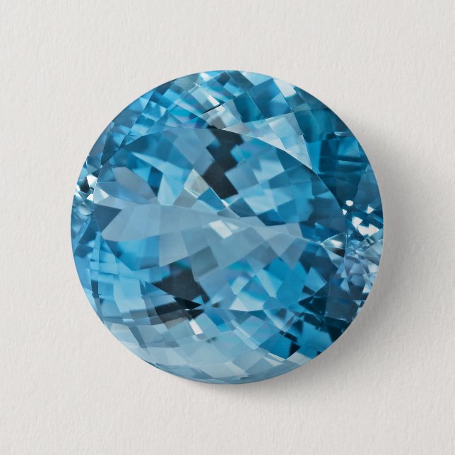 Ljusblå Gemstone Aquamarine March Birthstone Knapp (Framsida)