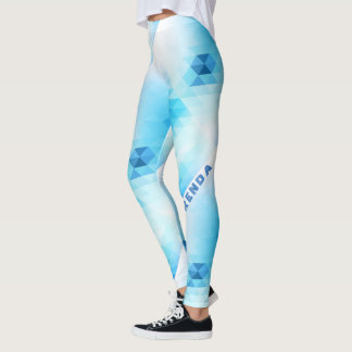 Ljusblå geometrisk design, monogram leggings