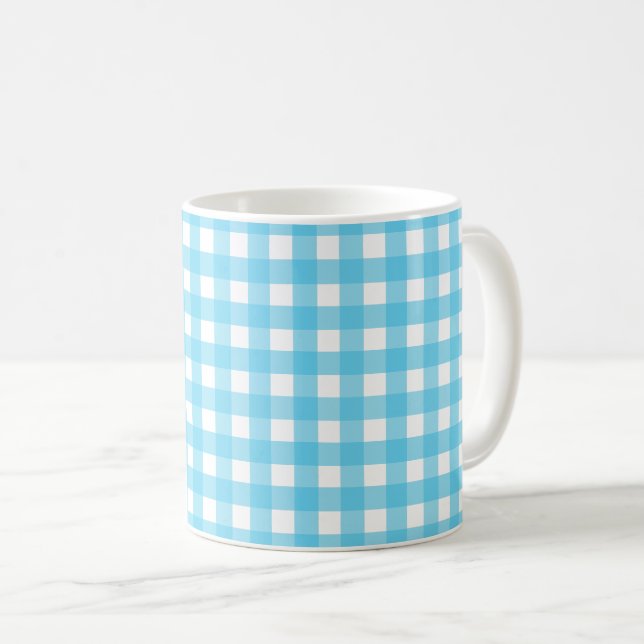 Ljusblå gingham kaffemugg (Framsida höger)