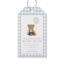 Ljusblå Gingham Nalle Babyshower