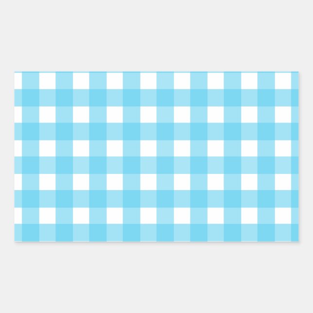 Ljusblå gingham rektangulärt klistermärke (Framsida)