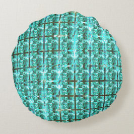 Ljusblå glanskhet, fyrkanter eller bild inuti stöd rund kudde