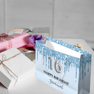 Ljusblå glitter droppar namn Sweet 16