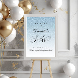 Ljusblå Glitter Sweet 16 Personliger Välkomsthälsn Poster