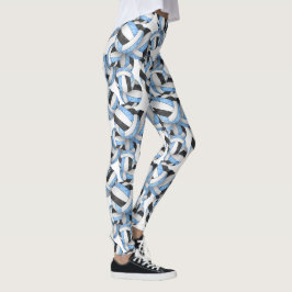 Ljusblå gråbrun volleybollar mönster leggings