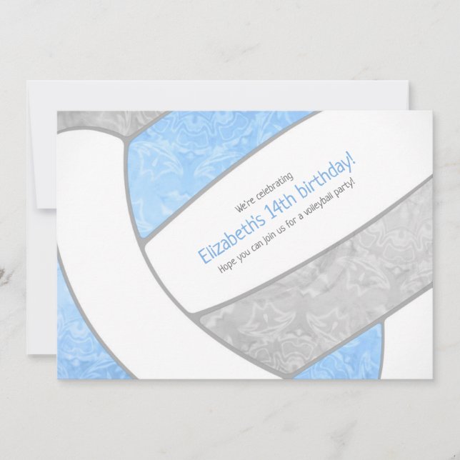 ljusblå grått-födelsedagsfest-svänglig volleyball inbjudningar (Framsida)