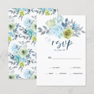 Ljusblå Gul Grön Blommig Bröllops-RSVP-kort OSA Kort