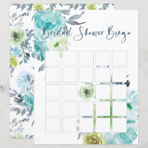 Ljusblå Gul Grön Blommig Bröllopsdusch Bingo