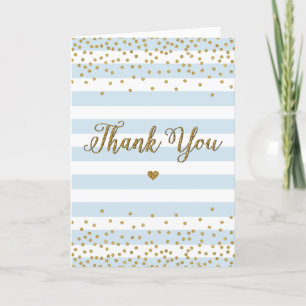 Ljusblå Guld Glitter Pojke Baby Shower Strössel T Tack Kort