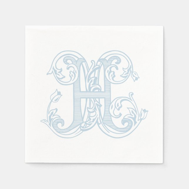 Ljusblå "H" Monogram Drinkservetter Pappersservett (Framsidan)