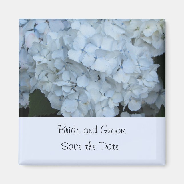 Ljusblå Hortensia Save the Date Magnet (Framsidan)