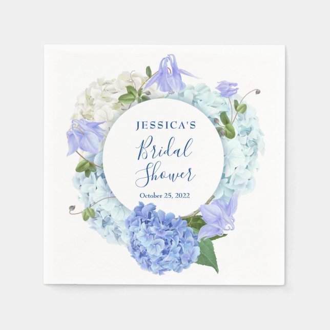 Ljusblå Hydrangea Blommig Bröllopsfest Papper Pappersservett (Framsidan)