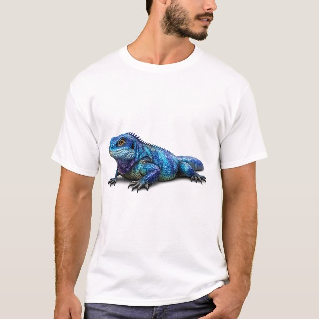 Ljusblå Iguana Ödla Grafisk T-Shirt (Framsida)