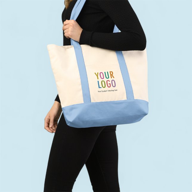 Ljusblå impulse Anpassningsbar, tobag med stor Log Tygkasse (MISOOK Impulse Large Logo Tote Bag with Light Blue Trim)