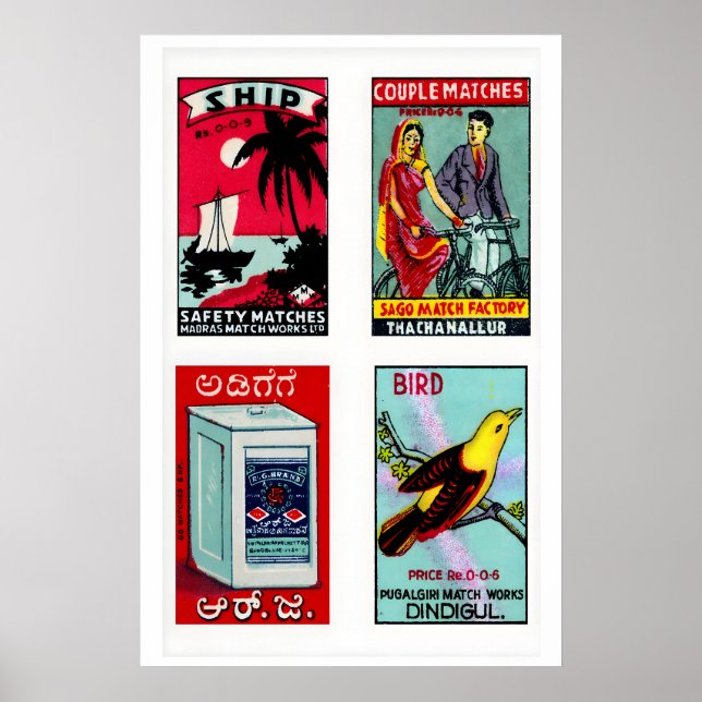 Ljusblå indiska tändsticksförpackningsetiketter Ru Poster (Framsidan)