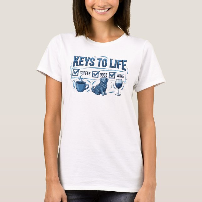 Ljusblå KAFÉ FÖRE VIN Konsttryck T Shirt (Framsida)