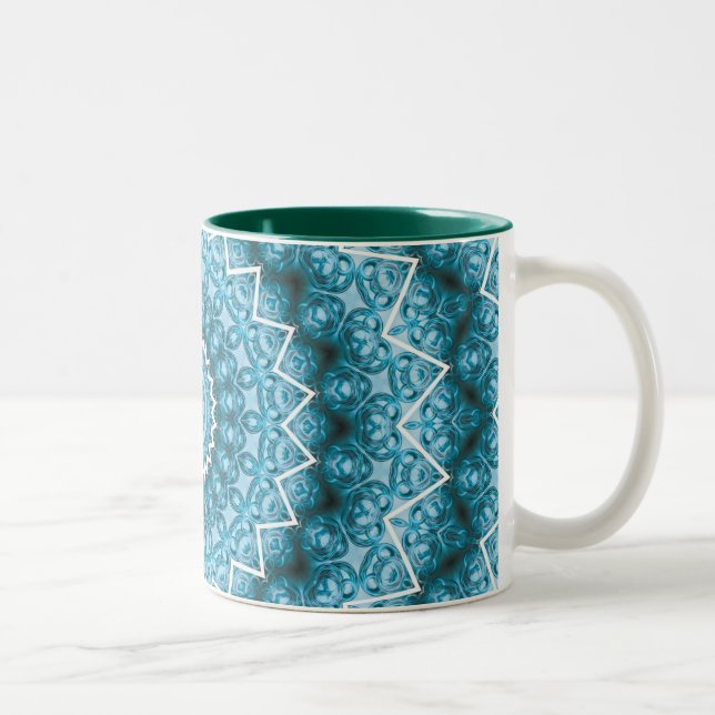 Ljusblå Kalejdoskop / Mandala Två-Tonad Mugg (Höger)