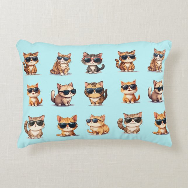 Ljusblå kattdesign - tilltalande prydnadskudde (Framsidan)