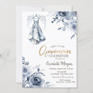 Ljusblå klänning Blå rosor Quinceañera   Inbjudningar