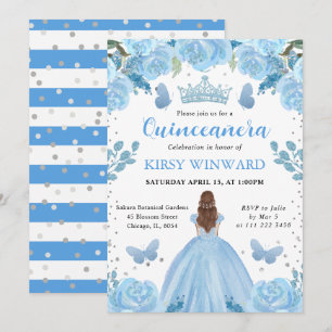 Ljusblå klänning Rött hår Prinsessa Quinceanera Inbjudningar