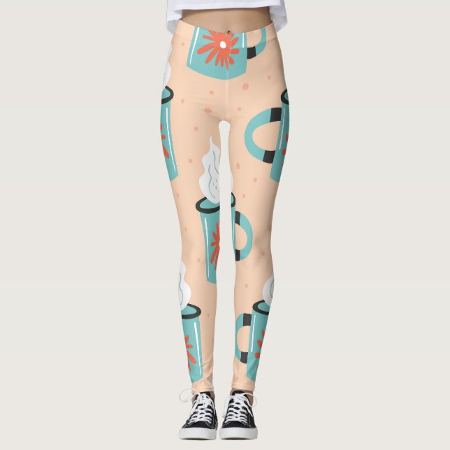 Ljusblå Kopp utan sjölöst Mönster. Leggings (Framsida)