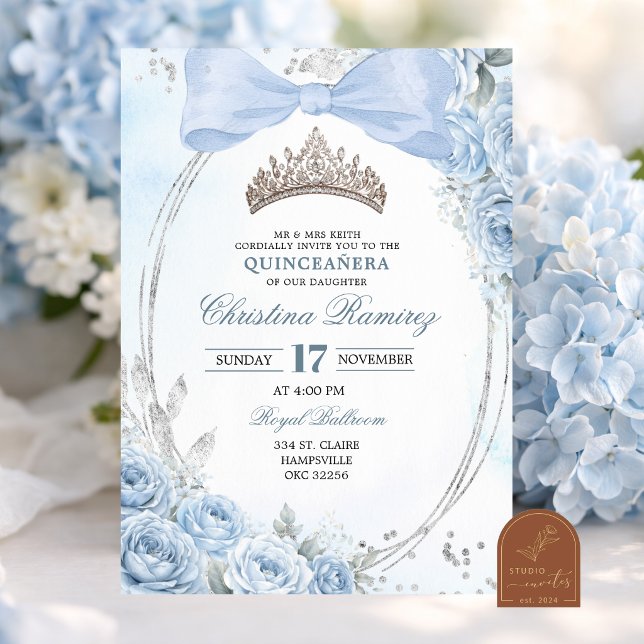 Ljusblå Kron Quinceanera Inbjudan (Skapare uppladdad)