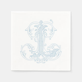 Ljusblå "L" monogram cocktailsservetter Pappersservett