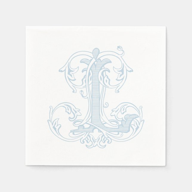 Ljusblå "L" monogram cocktailsservetter Pappersservett (Framsidan)