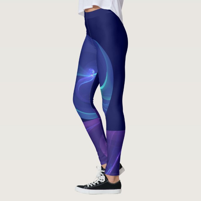 Ljusblå lila dröm abstrakt fraktal konst leggings (Vänster)