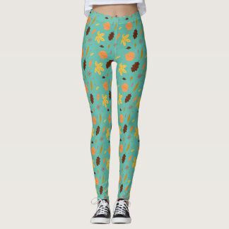 Ljusblå Löv-utskrifter - Mjuka, Snyggt Leggings