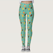 Ljusblå lövtryckta Leggings | Damstil
