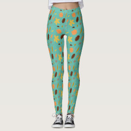 Ljusblå lövtryckta Leggings | Damstil