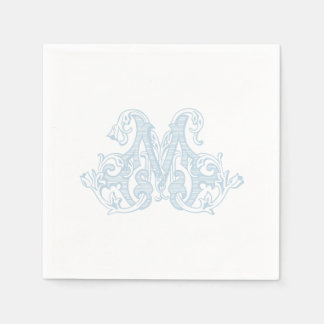 Ljusblå "M" Monogram Pappersservetter för Cocktail