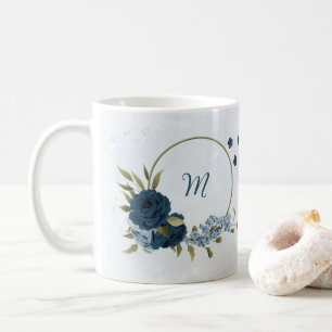 ljusblå marinblå blommor kaffemugg