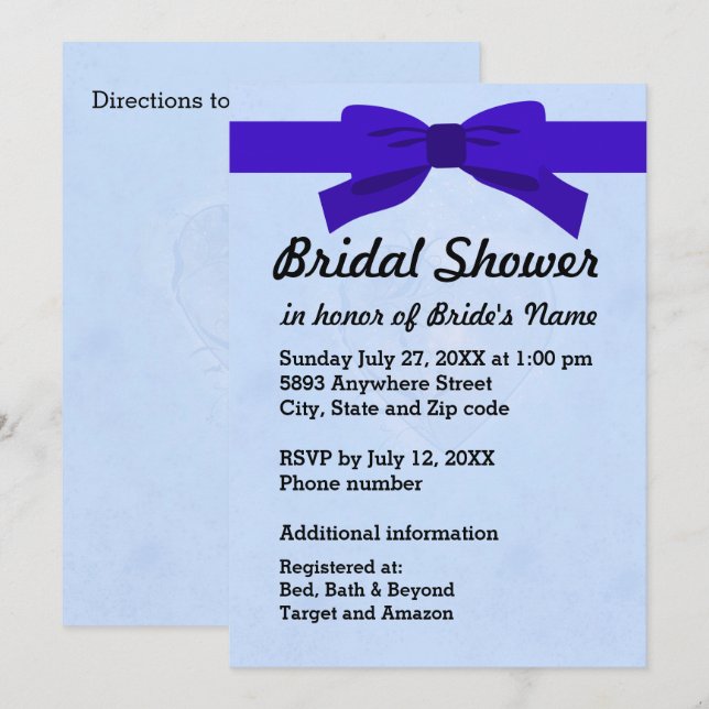 Ljusblå med Heart- och Blue Bow-Möhippa Inbjudningar (Fram/baksida)