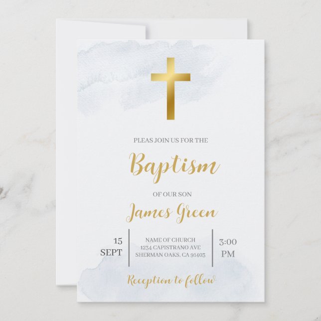 ljusblå minimalistisk baptism inbjudan (Framsida)