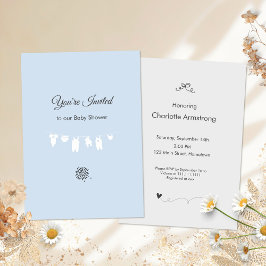 Ljusblå minimalistisk inbjudan till babyboy shower