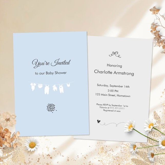 Ljusblå minimalistisk inbjudan till babyboy shower (Light Blue Minimalist Baby Boy Shower Invitation ©Susanne Sachers - Sunny Mind 🌞)