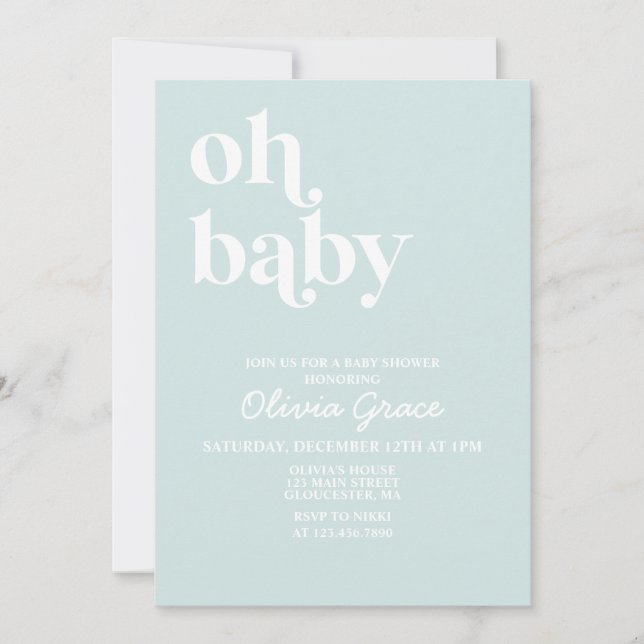 Ljusblå Modern Enkel Baby Shower Inbjudan (Framsida)