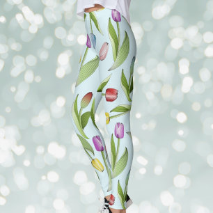 Ljusblå Modern Färgrik Tulpanmönstertryck Leggings