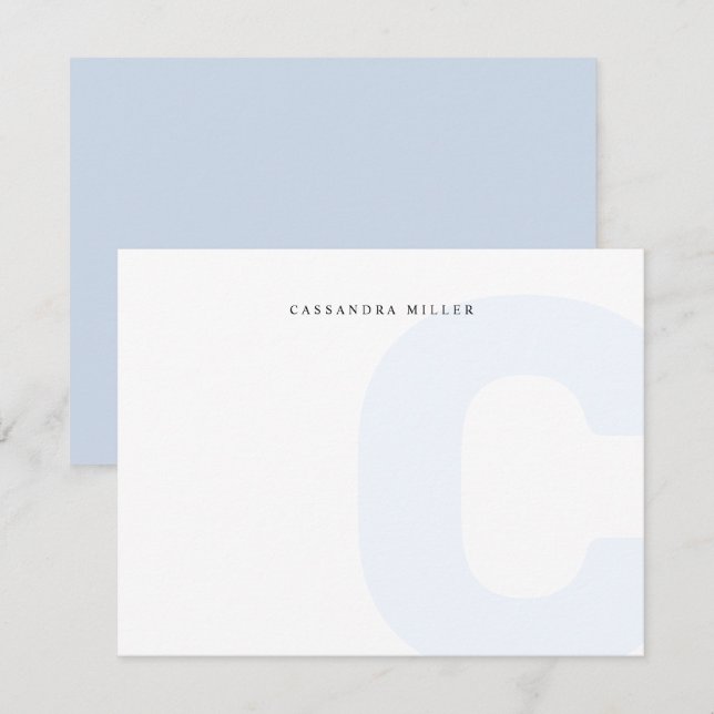 Ljusblå Monogram Bakgrund Fullständigt Namn Anteckningskort (Fram/baksida)