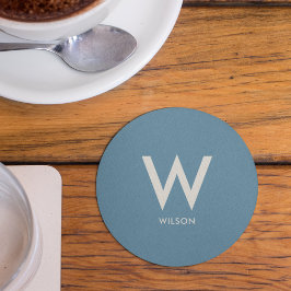 Ljusblå monogram privat fest underlägg papper rund