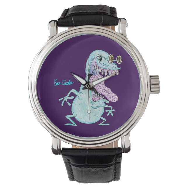 ljusblå monster alien tecknad film armbandsur (Framsida)