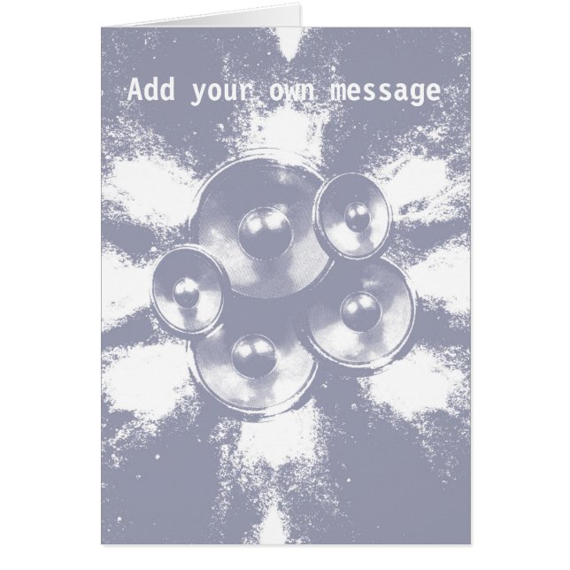 Ljusblå musikhögtalare hälsningskort (Framsidan)