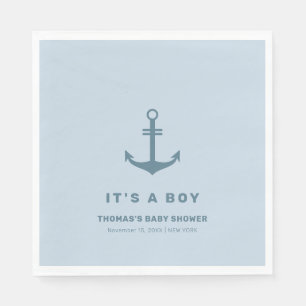 Ljusblå Nautical Anchor Baby Shower för Elegant Pappersservett