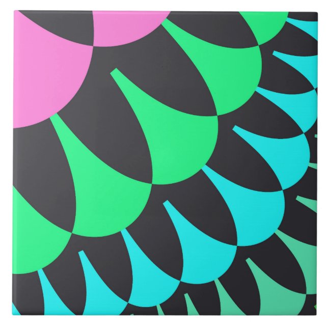 Ljusblå och Grönt-skalor Kakelplatta (Framsidan)