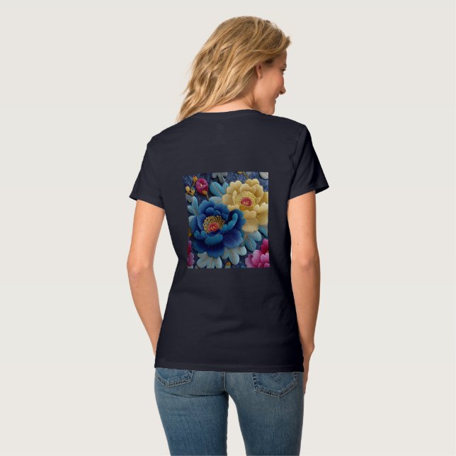 Ljusblå och gul blomsterprakt t shirt (Hel baksida)