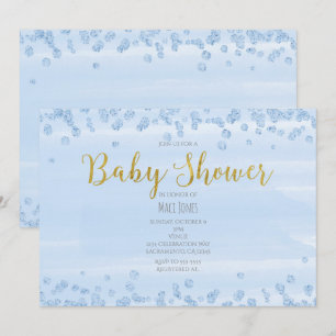Ljusblå och guld baby shower-inbjudningar inbjudningar