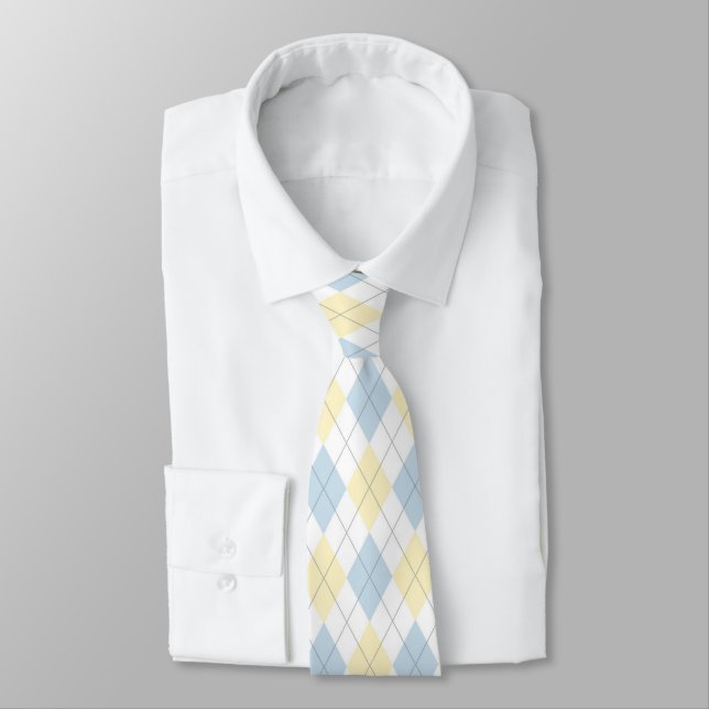 Ljusblå och Gult Argyle Necktie Slips (Bunden)