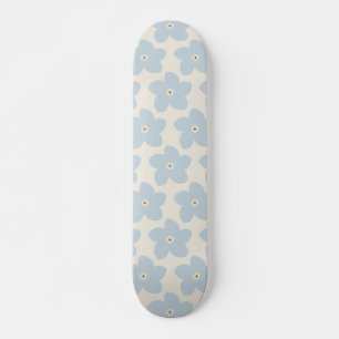 Ljusblå och krämfärgad retroblomma mini skateboard bräda 18,5 cm